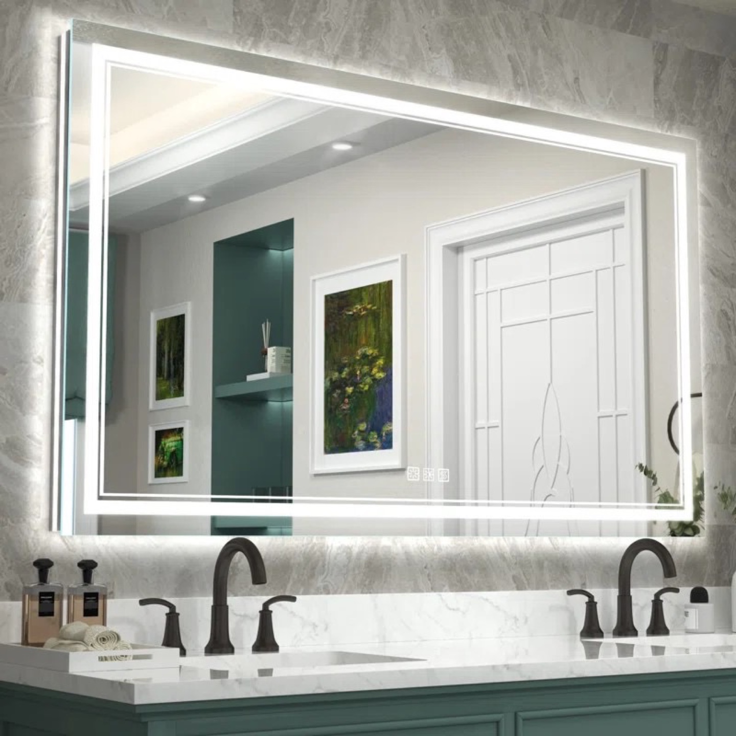 LED bathroom mirror with anti fog and double light strips