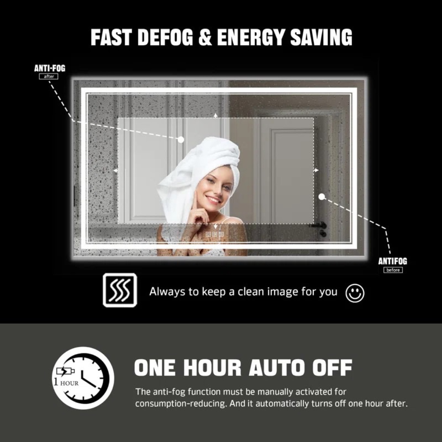 LED bathroom mirror with anti fog and double light strips - photo 4