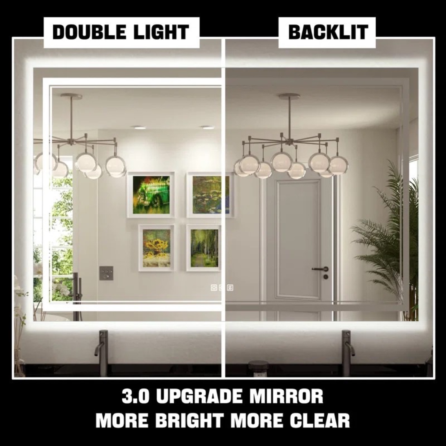 LED bathroom mirror with anti fog and double light strips - photo 5