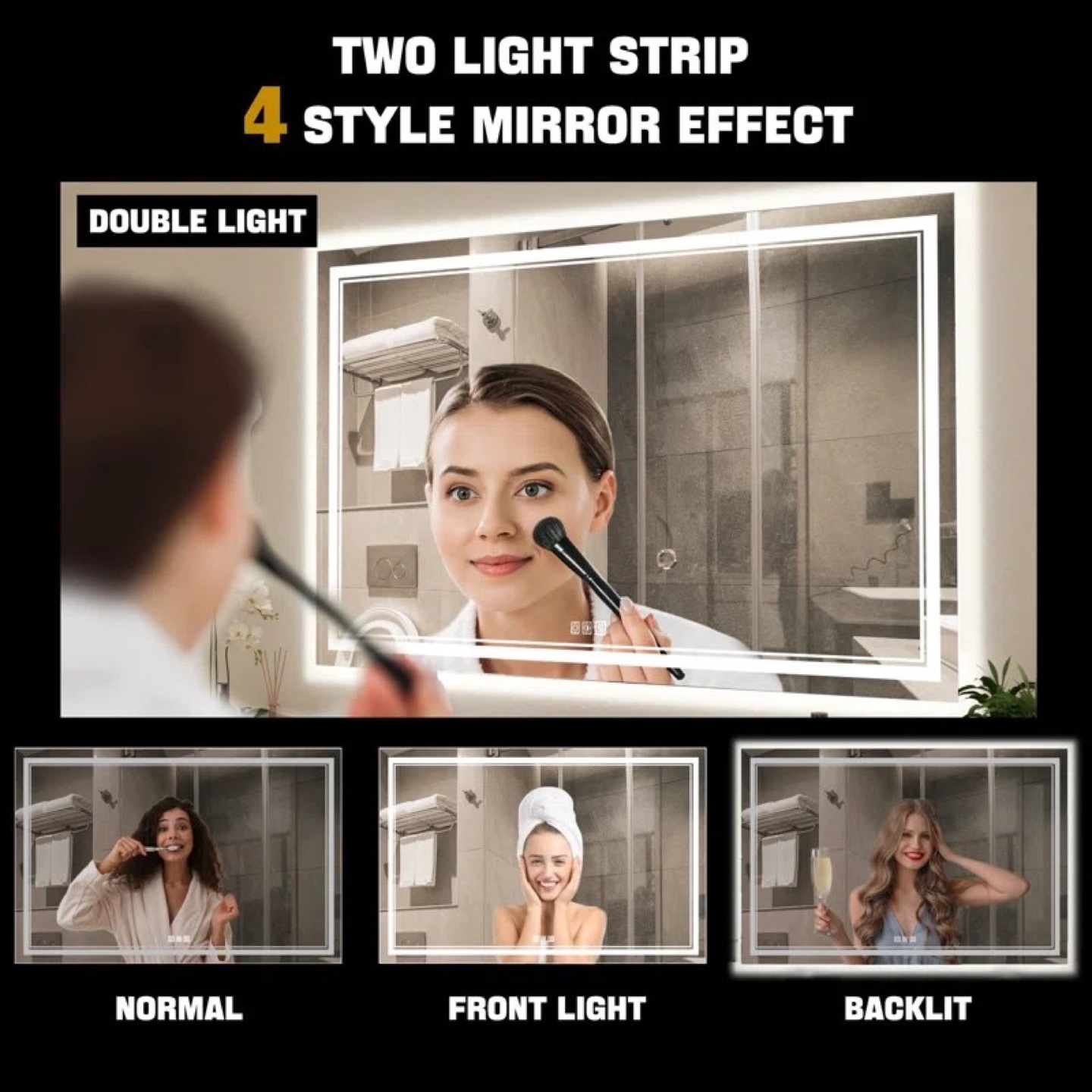 LED bathroom mirror with anti fog and double light strips - photo 2