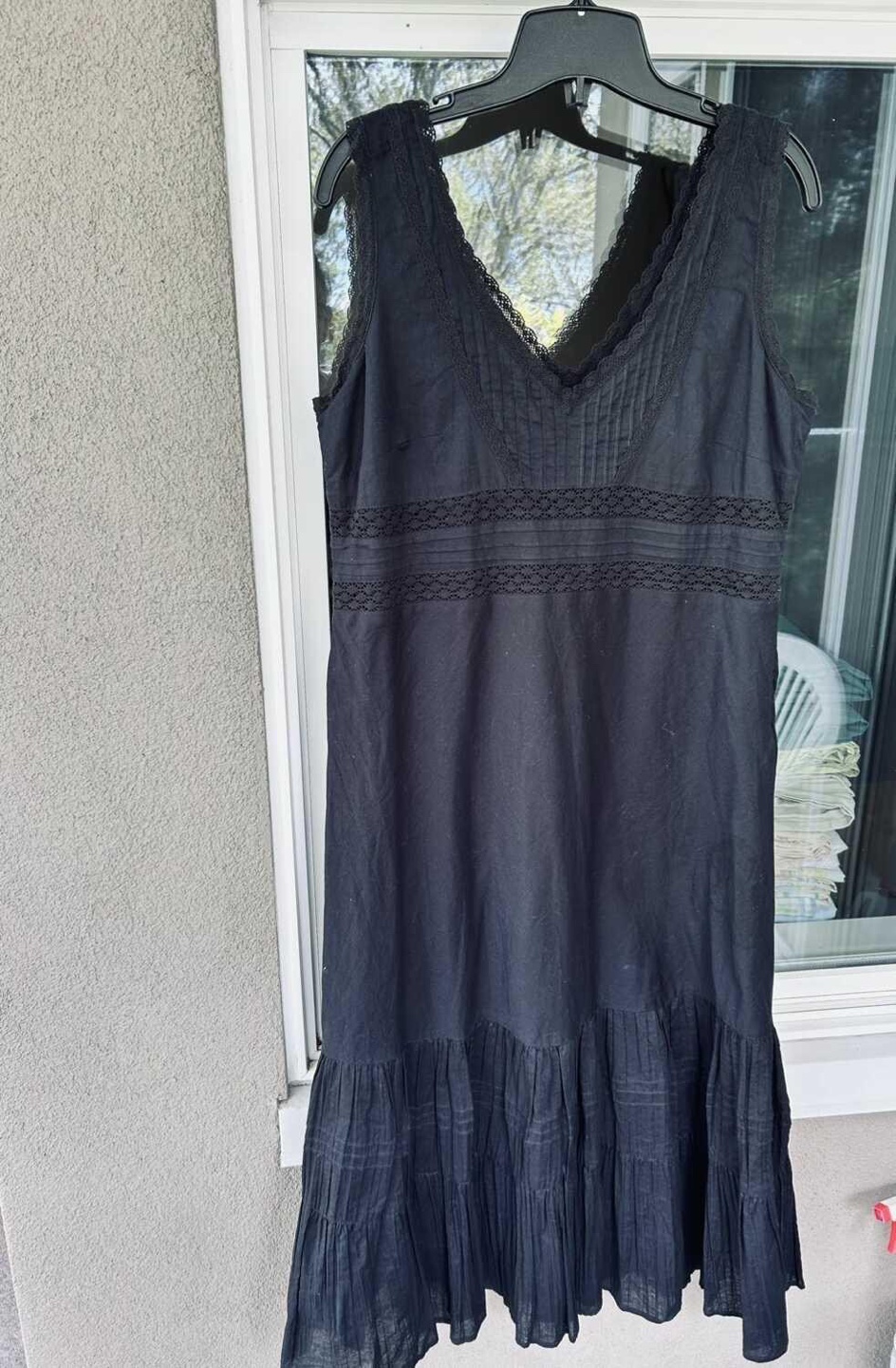 Black Cotton Dress with Lace Detail