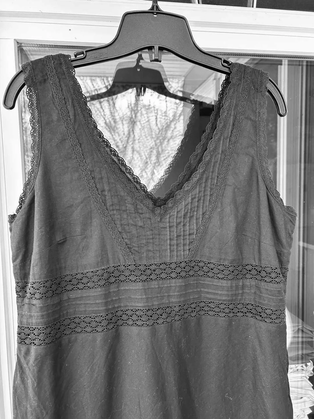 Black Cotton Dress with Lace Detail image indicator(3)