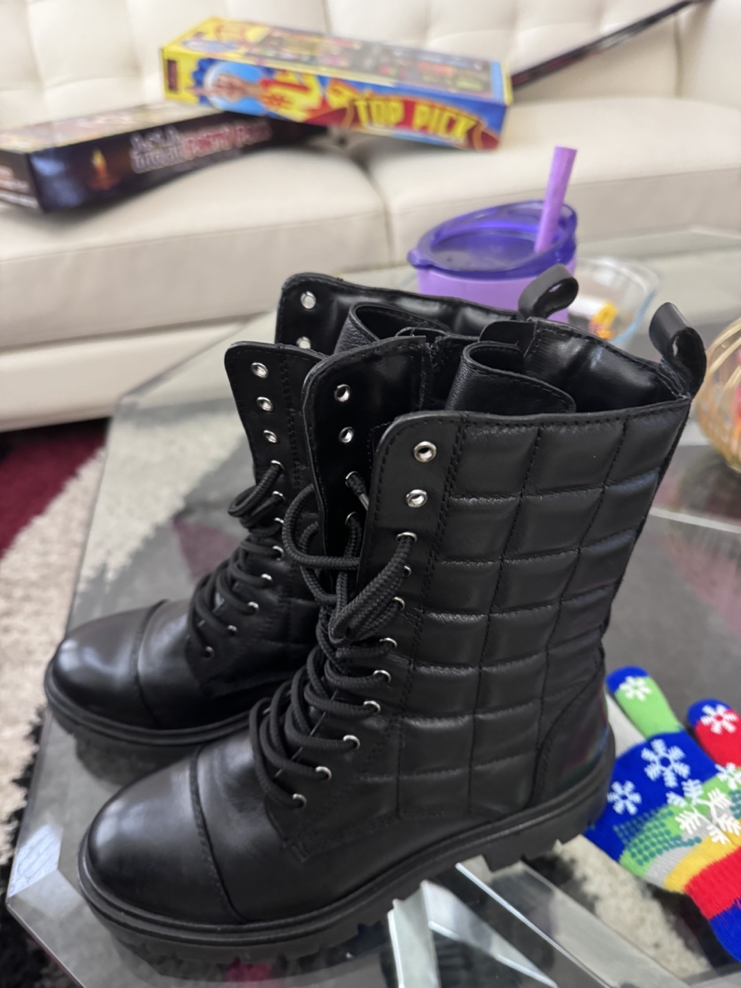 Black quilted leather boots - photo 2