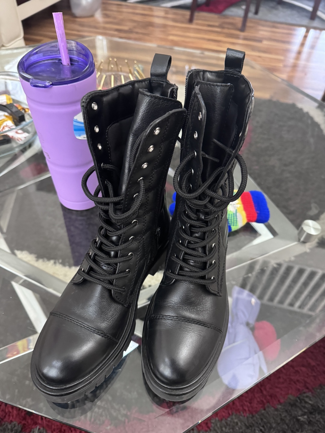 Black quilted leather boots