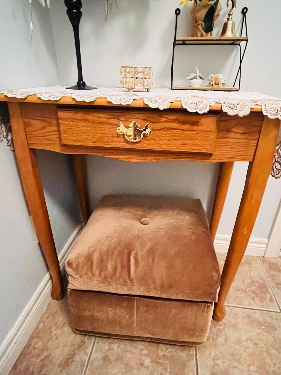 Wooden Table with One Drawer and Storage Ottoman - photo 2