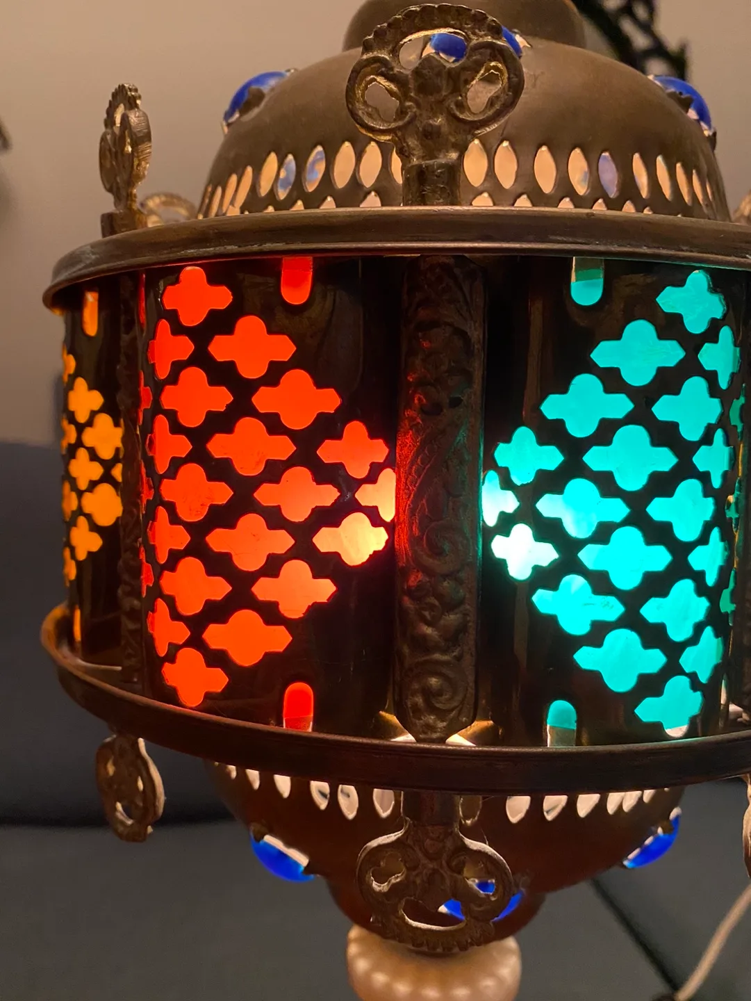 Vintage Middle Eastern Brass/Marble Lamp image indicator(2)