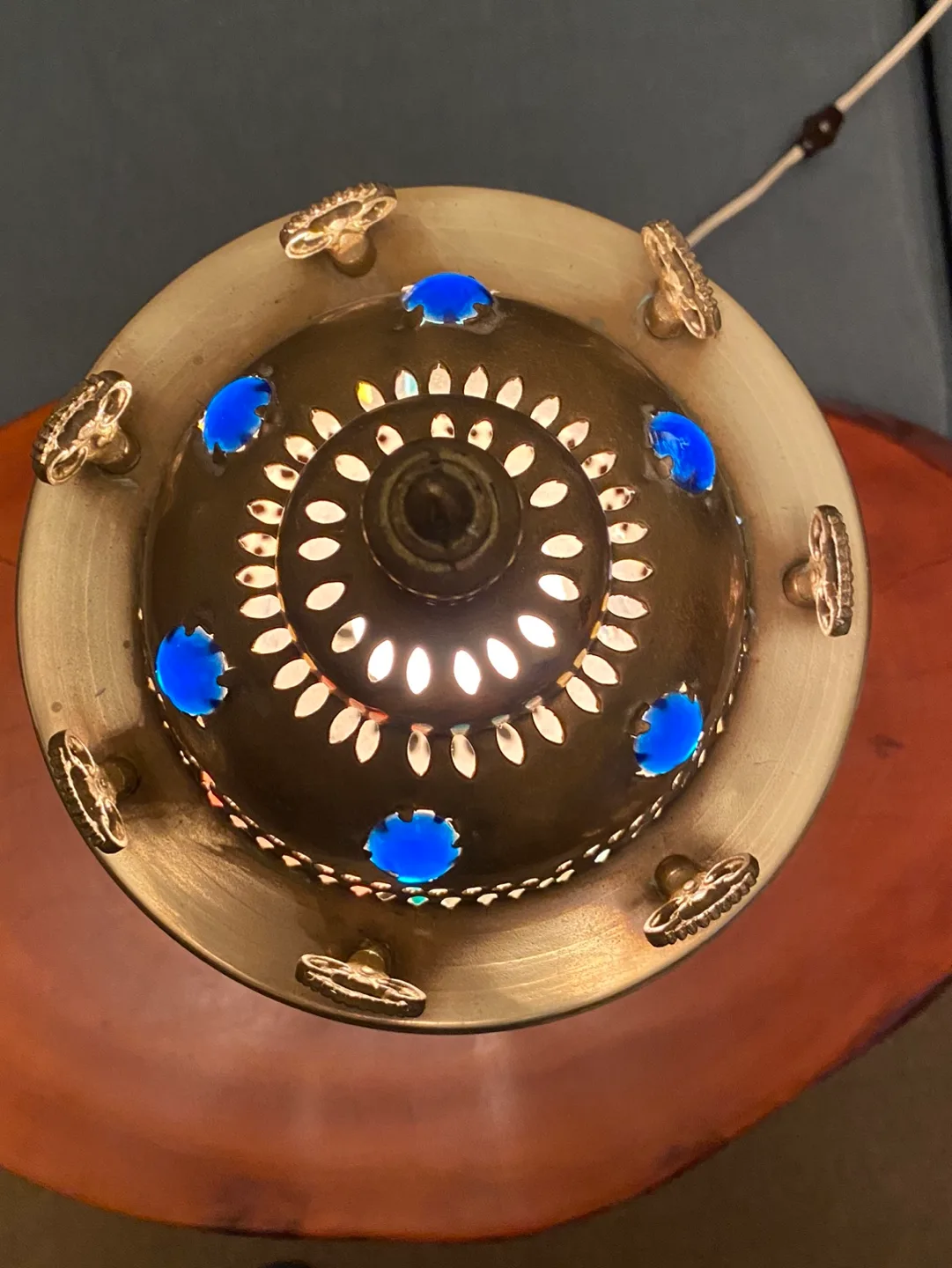 Vintage Middle Eastern Brass/Marble Lamp image indicator(3)