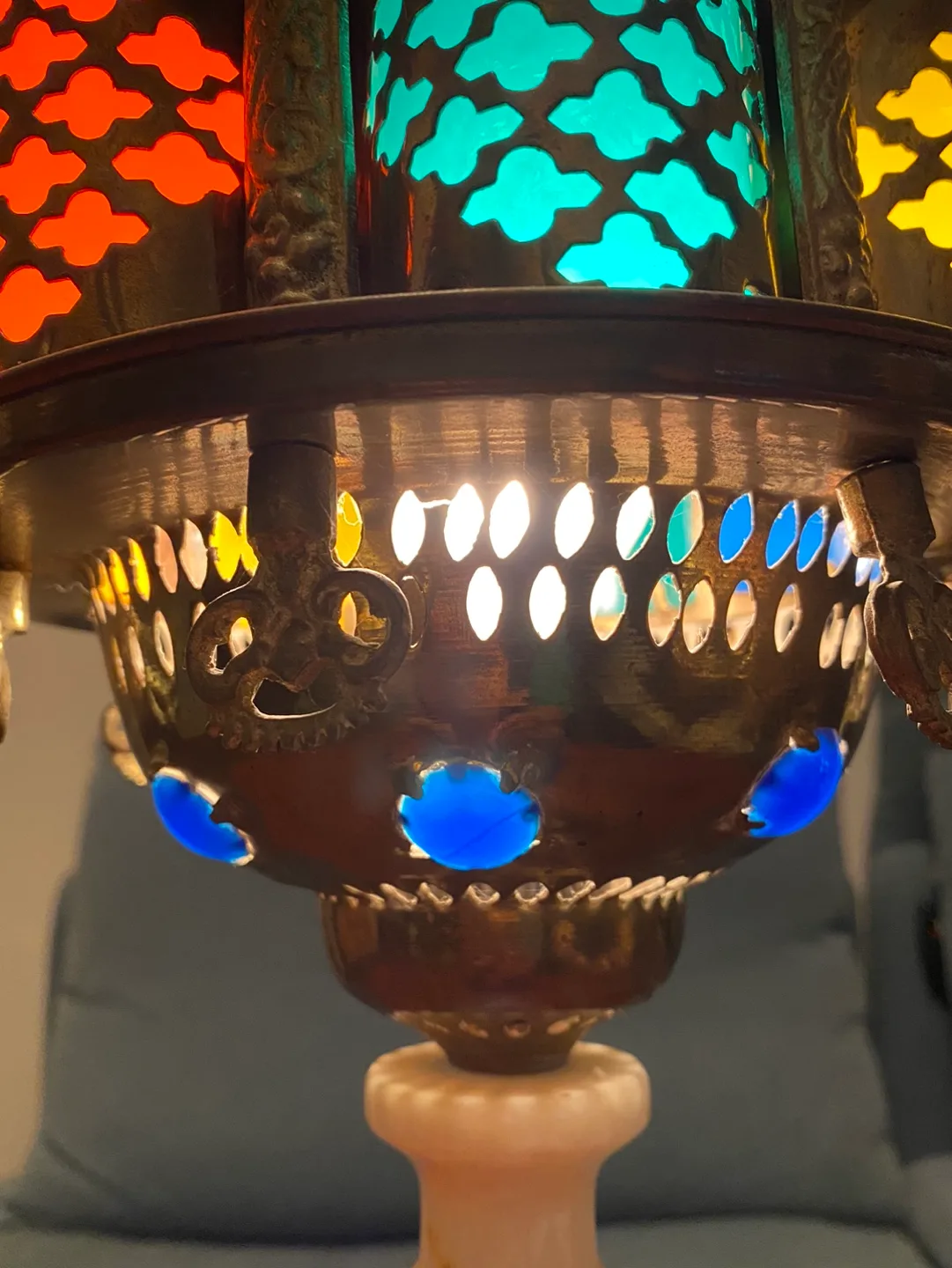 Vintage Middle Eastern Brass/Marble Lamp image indicator(7)