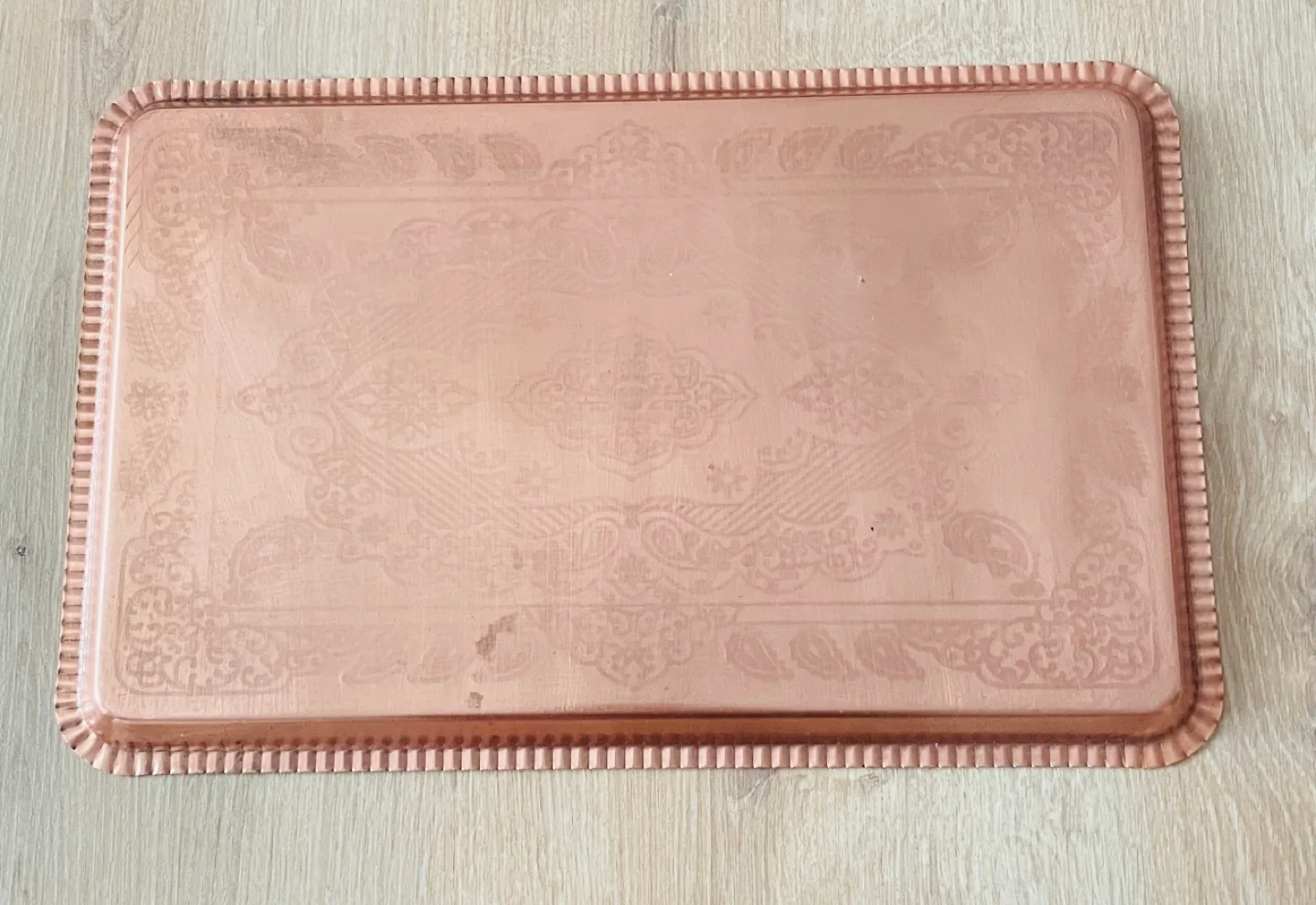 Beautiful handmade Copper Serving Tray with Intricate Design image indicator(3)