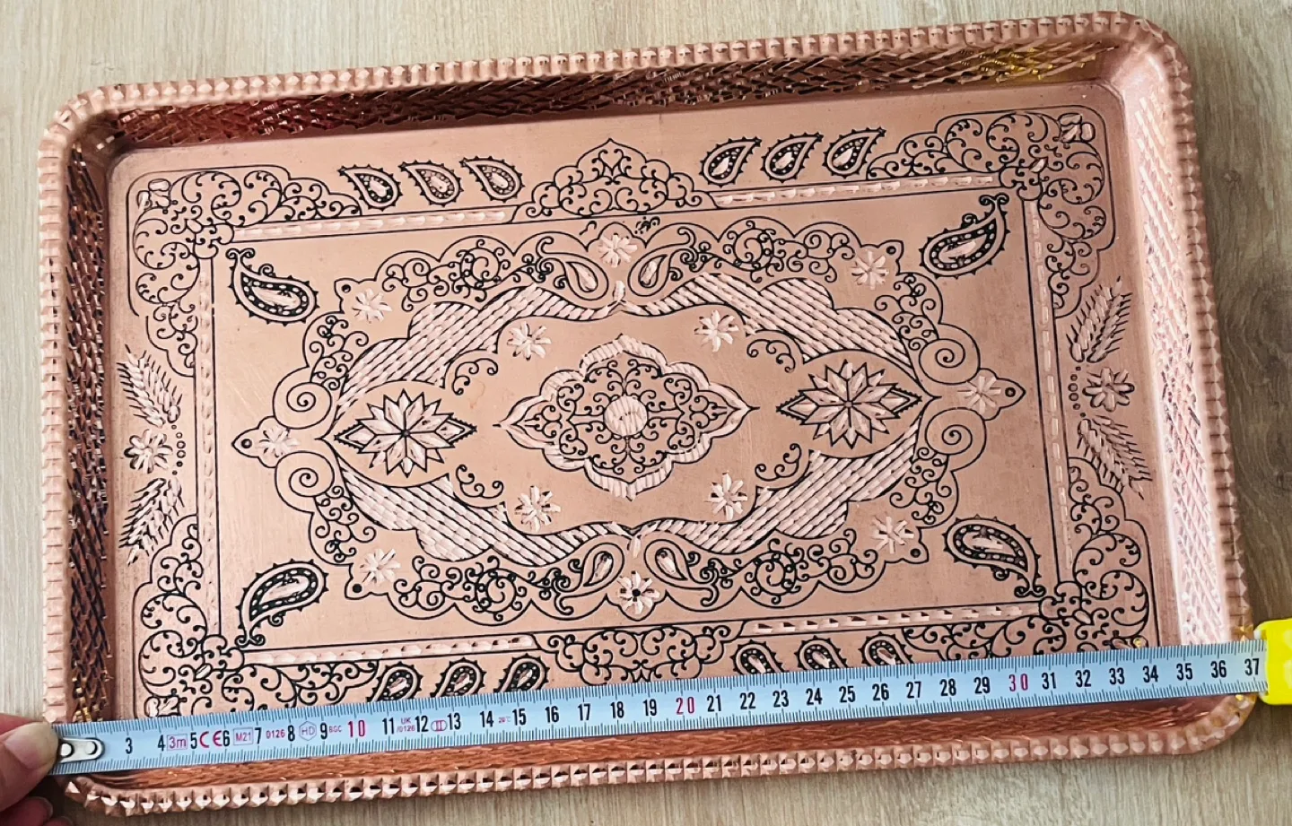 Beautiful handmade Copper Serving Tray with Intricate Design image indicator(4)