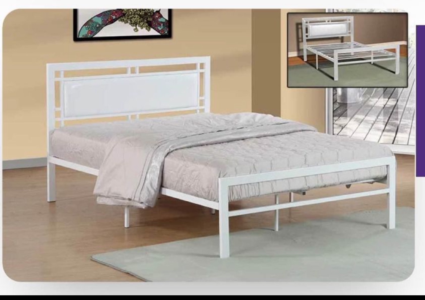 White Metal Bed Frame Queen size