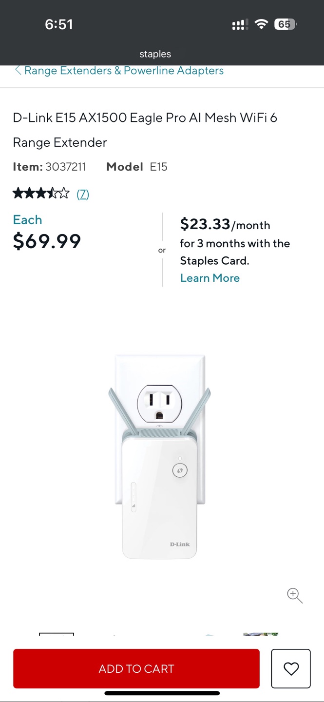 D-Link E15 AX1500 Eagle Pro AI Mesh WiFi 6 Range Extender