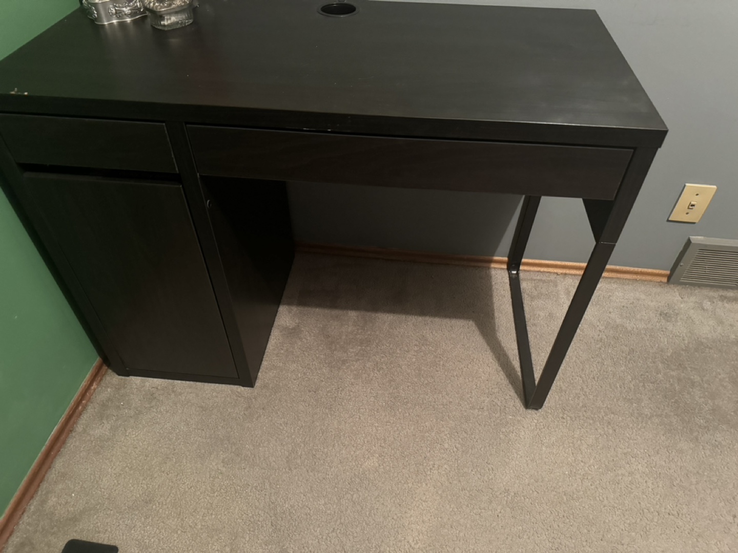 Black Desk with Drawer and Cabinet