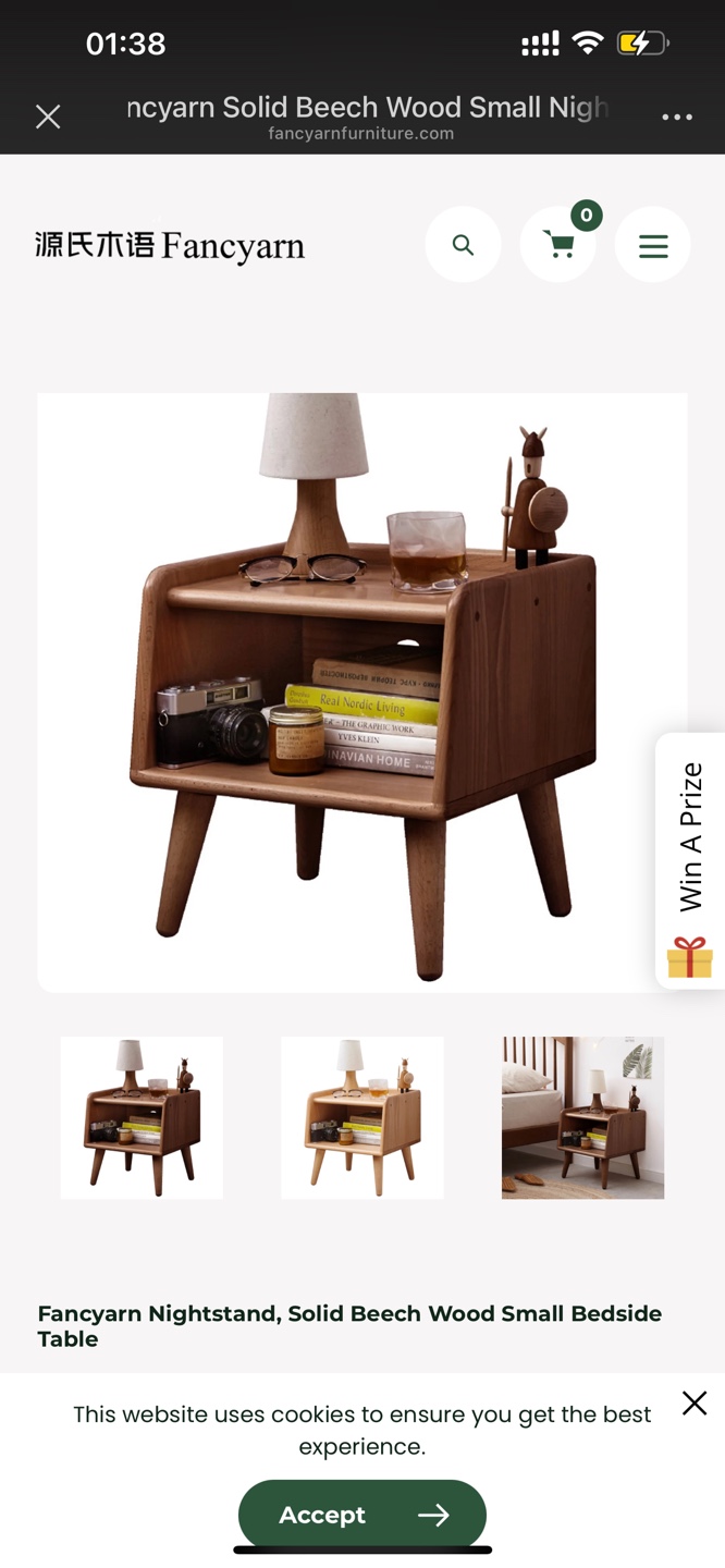 Fancyarn Nightstand, Solid Beech Wood Small Bedside Table