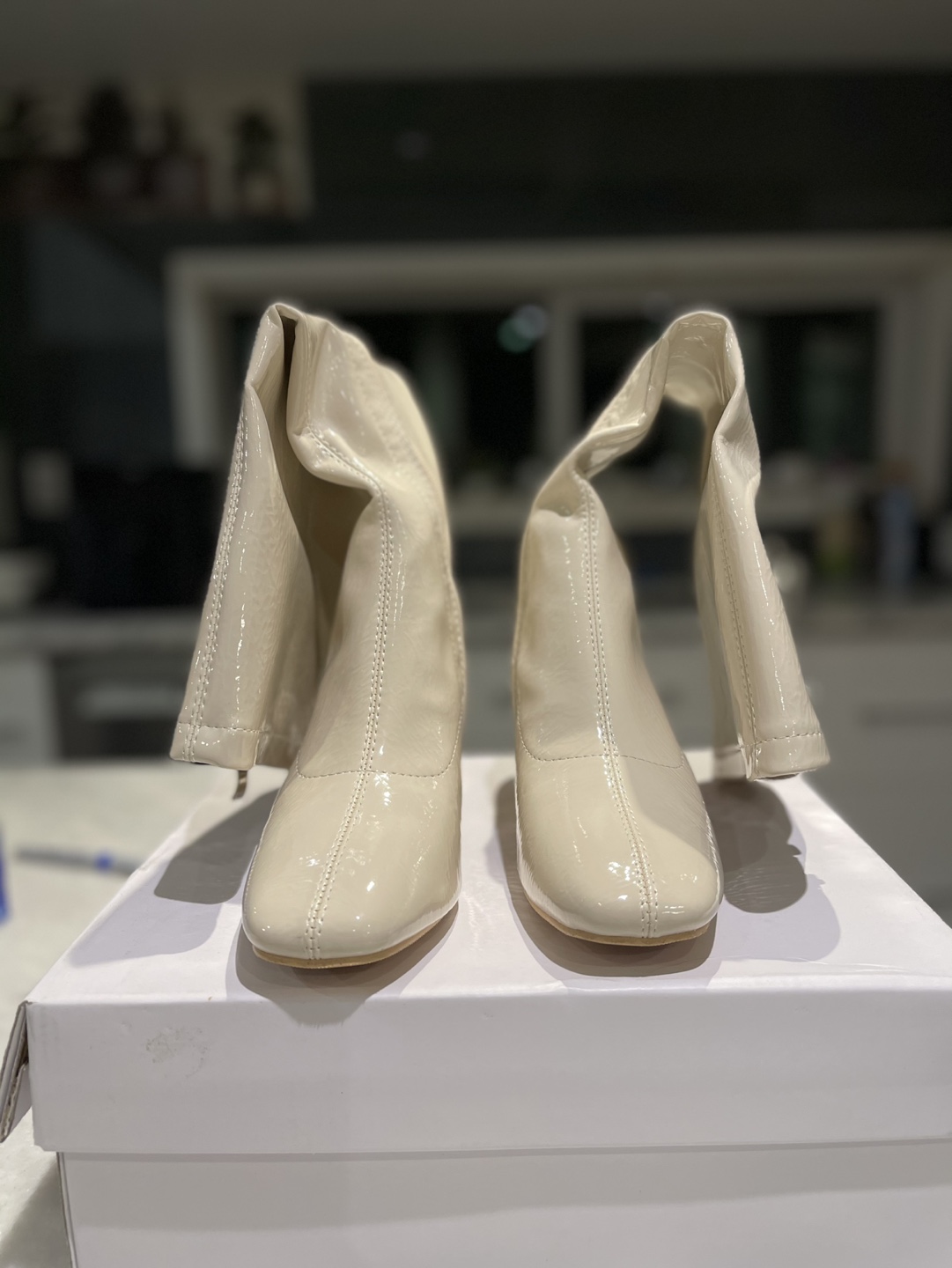 Cream Knee-High Heeled Boots