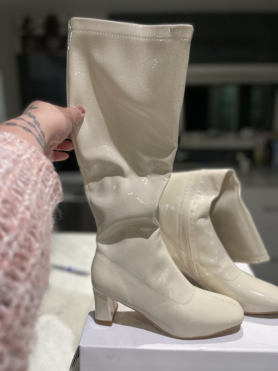 Cream Knee-High Heeled Boots - photo 3