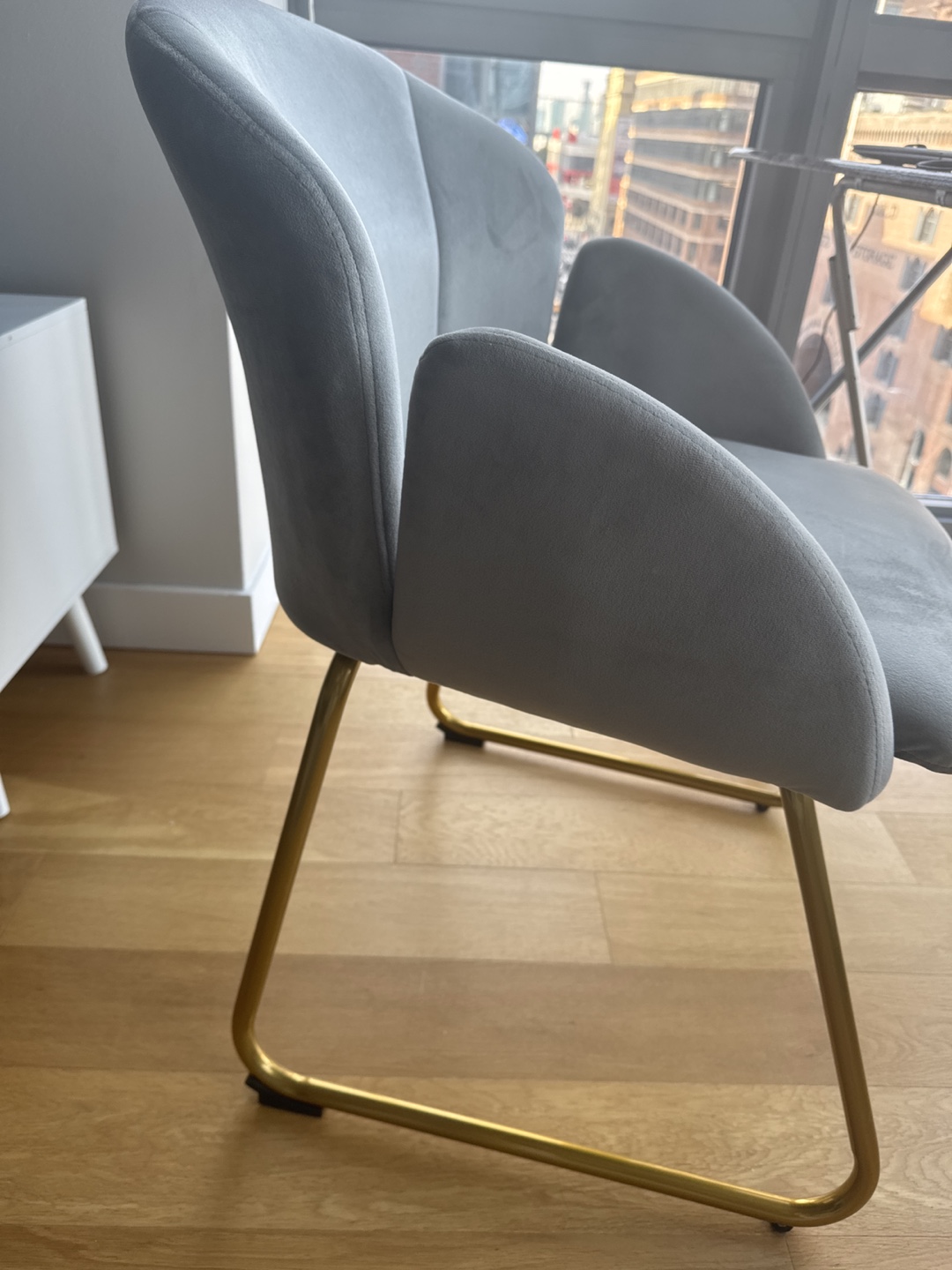 2 Gray Velvet Accent Chairs with Gold Legs