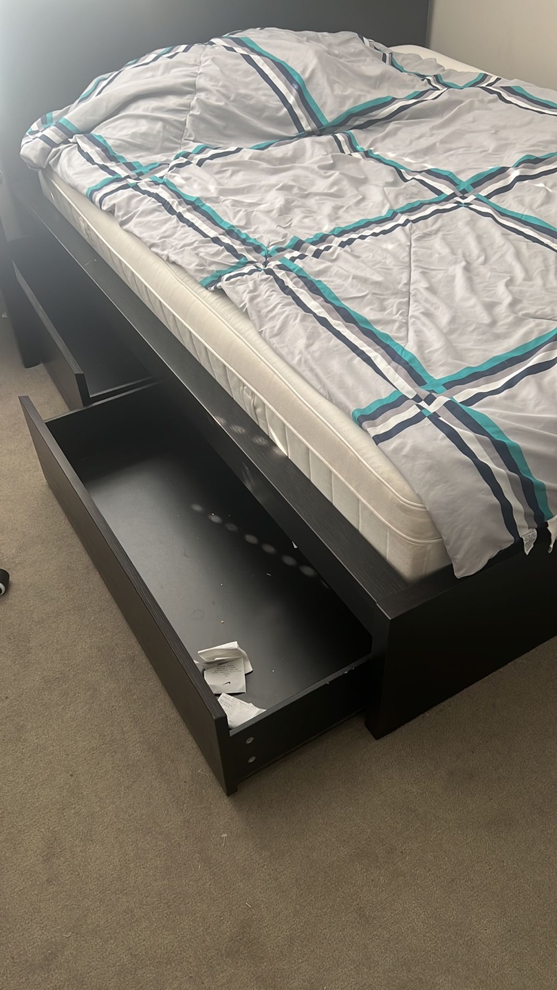 IKEA Malm Queen Black Bed Frame with 2 Storage Drawer - photo 2
