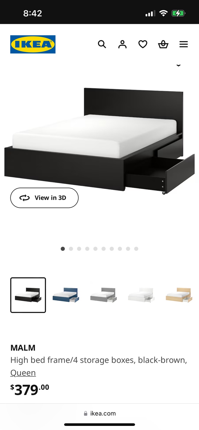 IKEA Malm Queen Black Bed Frame with 2 Storage Drawer