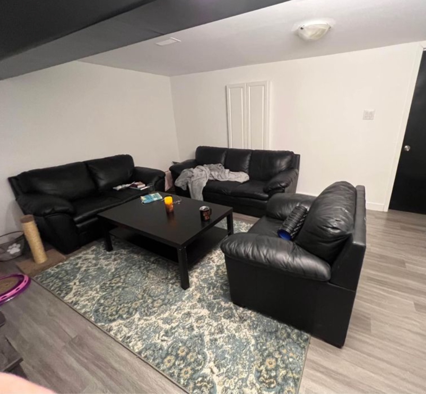 Black Leather Sofa Set