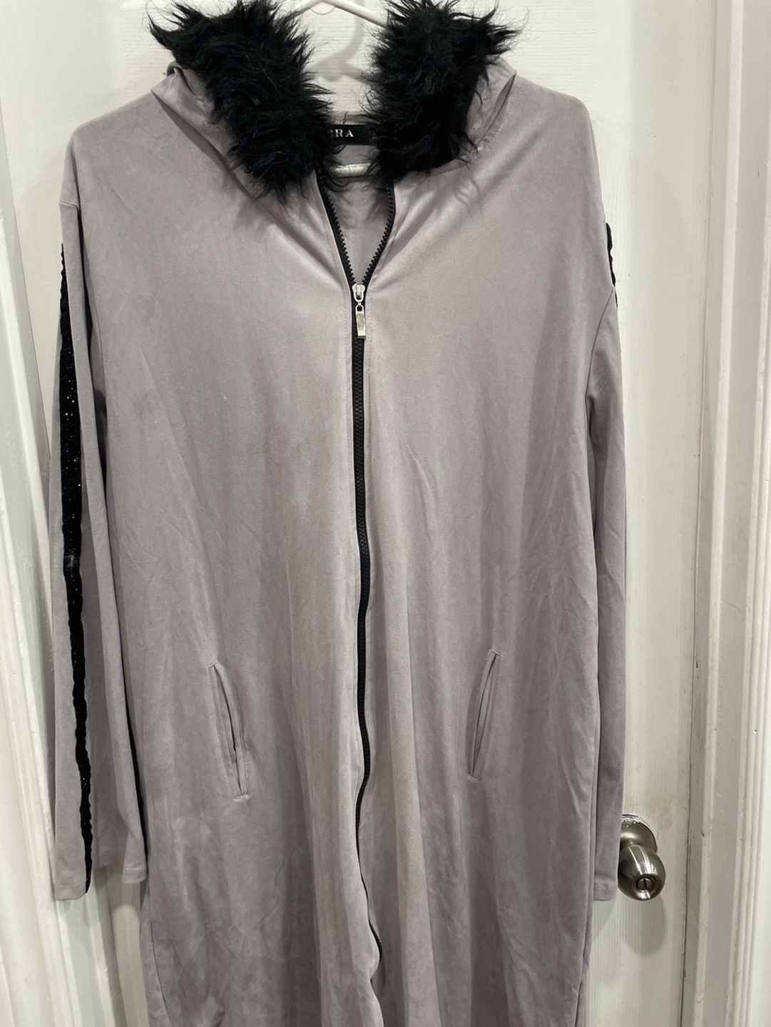 Grey Long Sleeve Fur Hood Zip Up soft lightweight jacket - photo 2