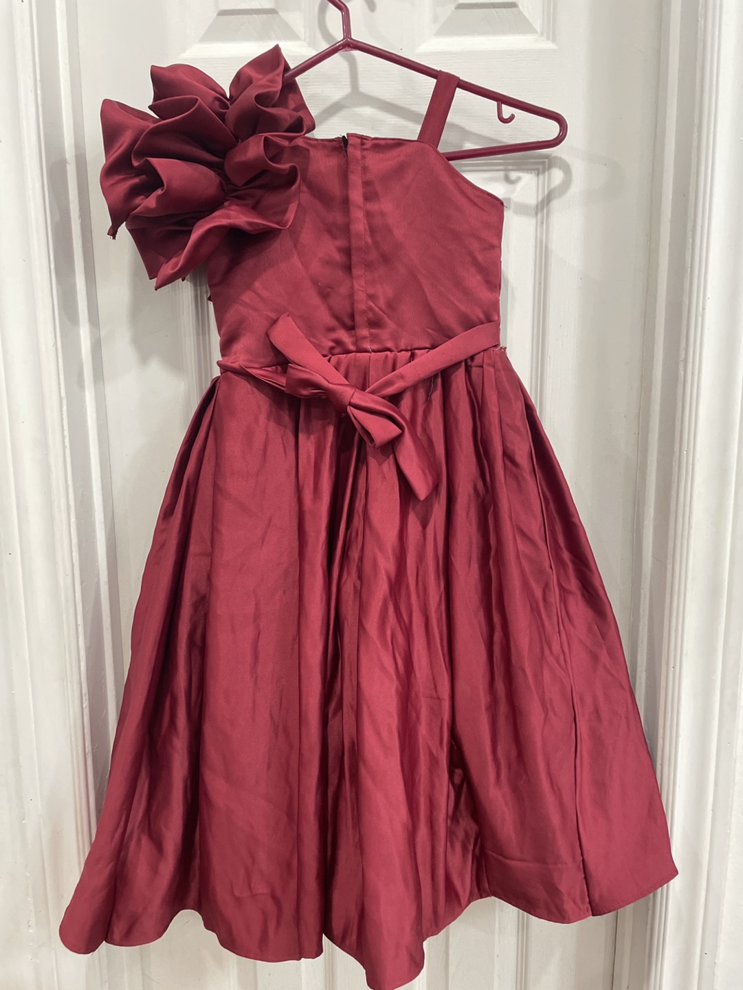 Burgundy Satin Dress with Bow - photo 2