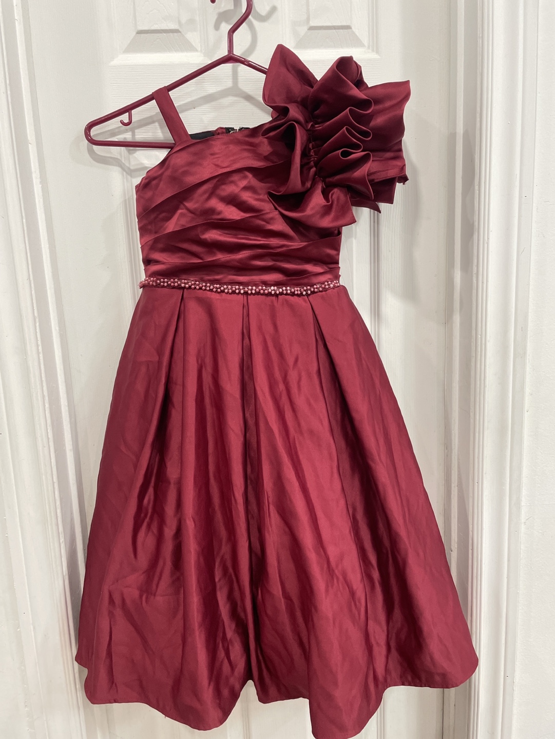 Burgundy Satin Dress with Bow