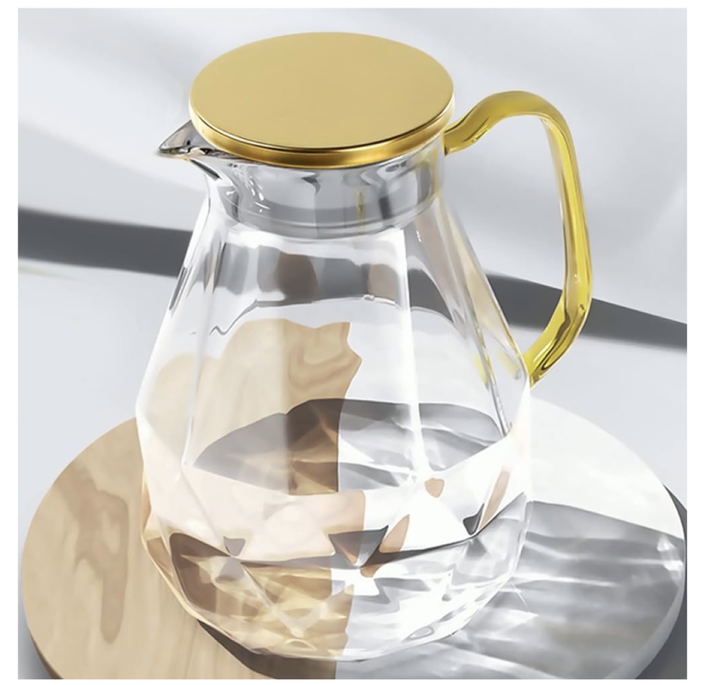 Glass Water Pitcher with Gold Lid and Handle