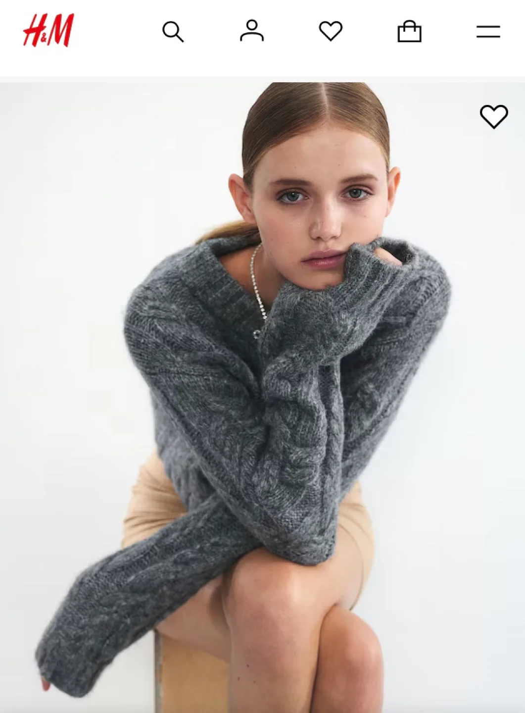 Grey Cable Knit Crop Sweater thumbnail