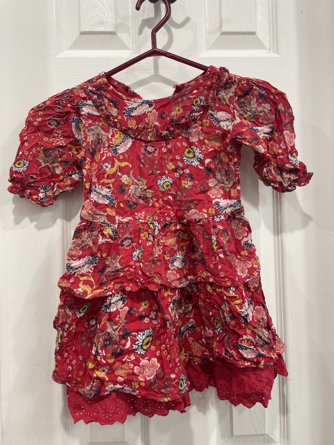 Red Floral Dress with Ruffles