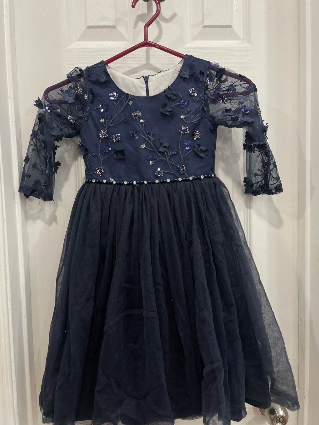 Girls' Navy Blue Sequined Dress