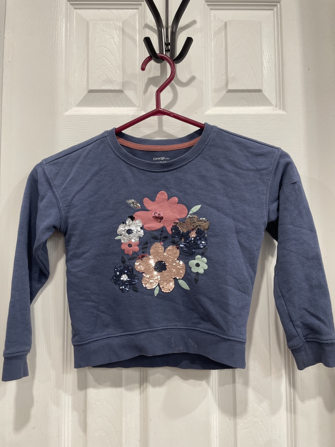 George Girls' Blue Floral Sequined Sweatshirt