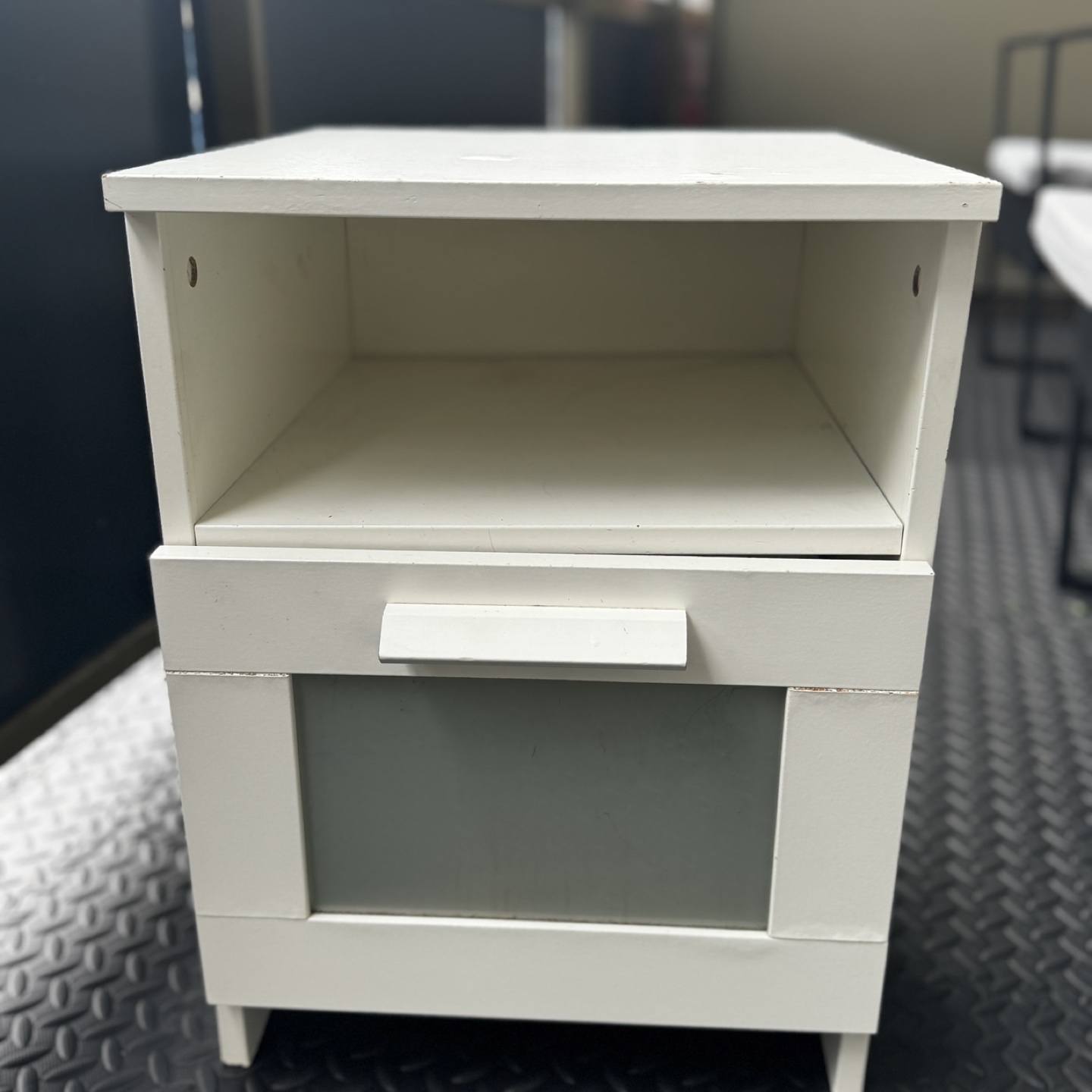 White Nightstand with Drawer and Shelf