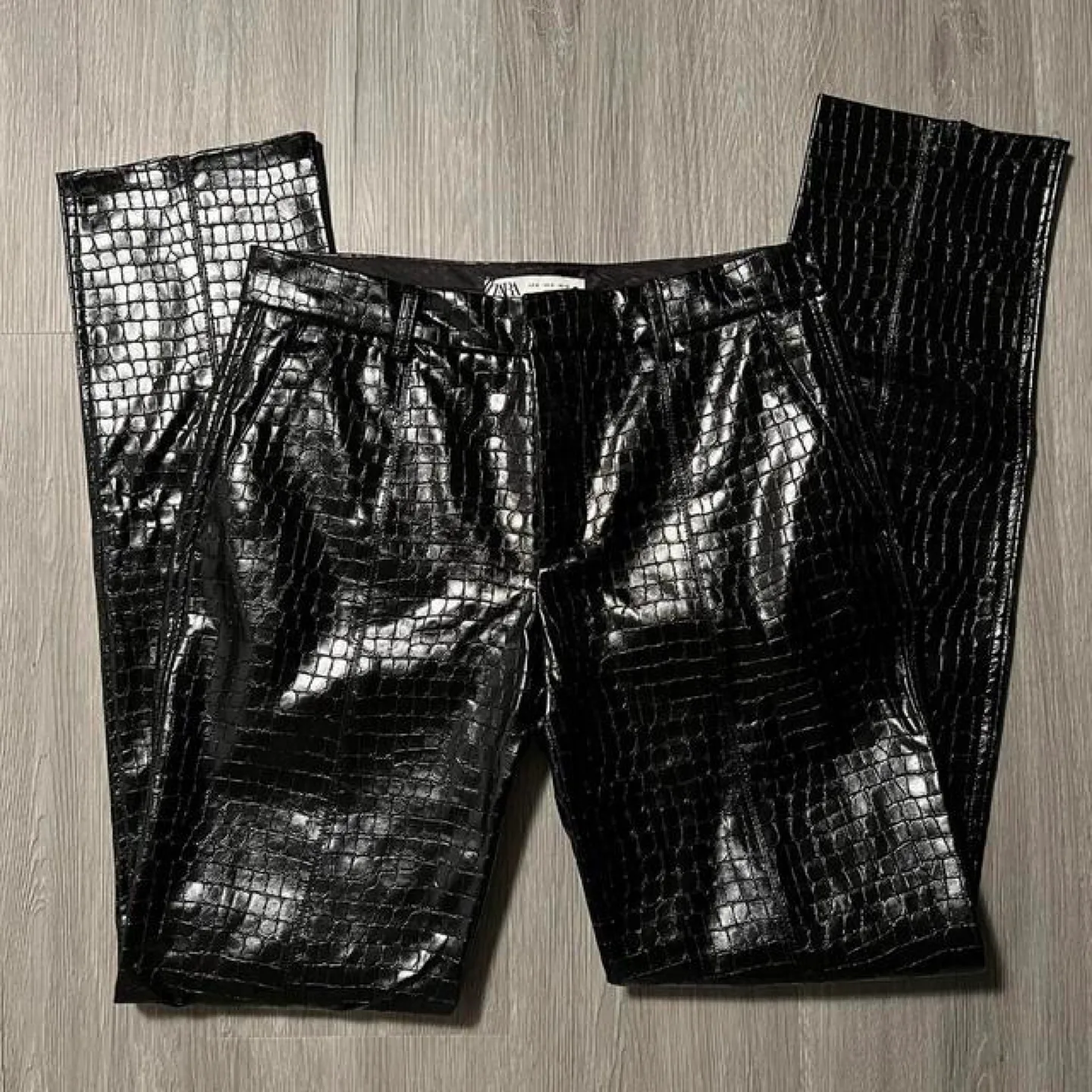 Zara Black Faux Croco Leather Pants image indicator(2)