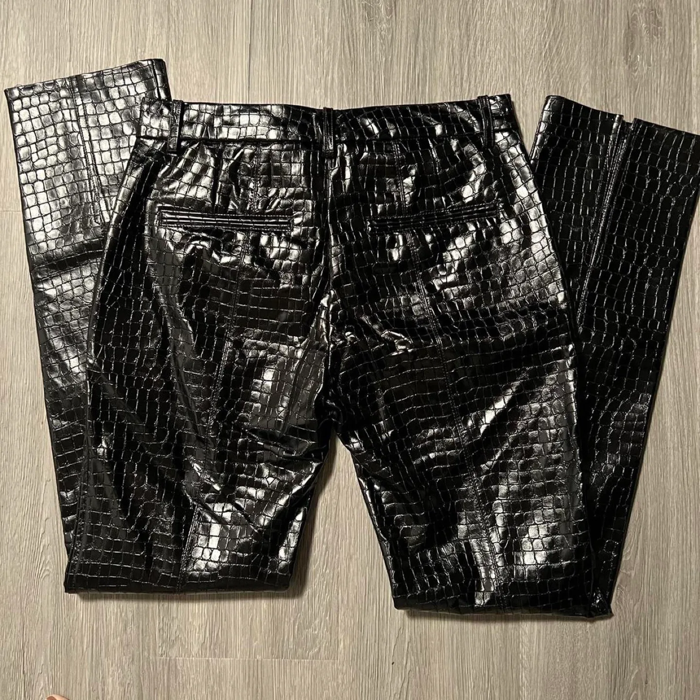 Zara Black Faux Croco Leather Pants image indicator(3)