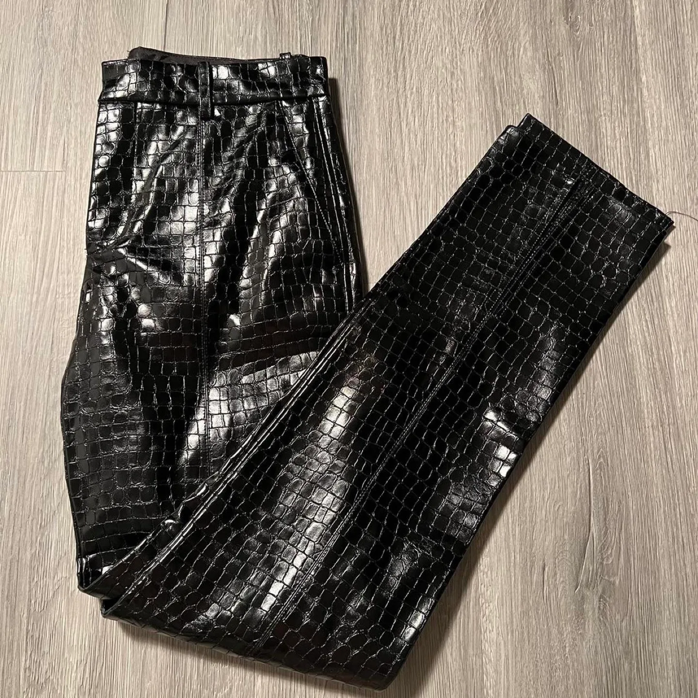 Zara Black Faux Croco Leather Pants image indicator(4)