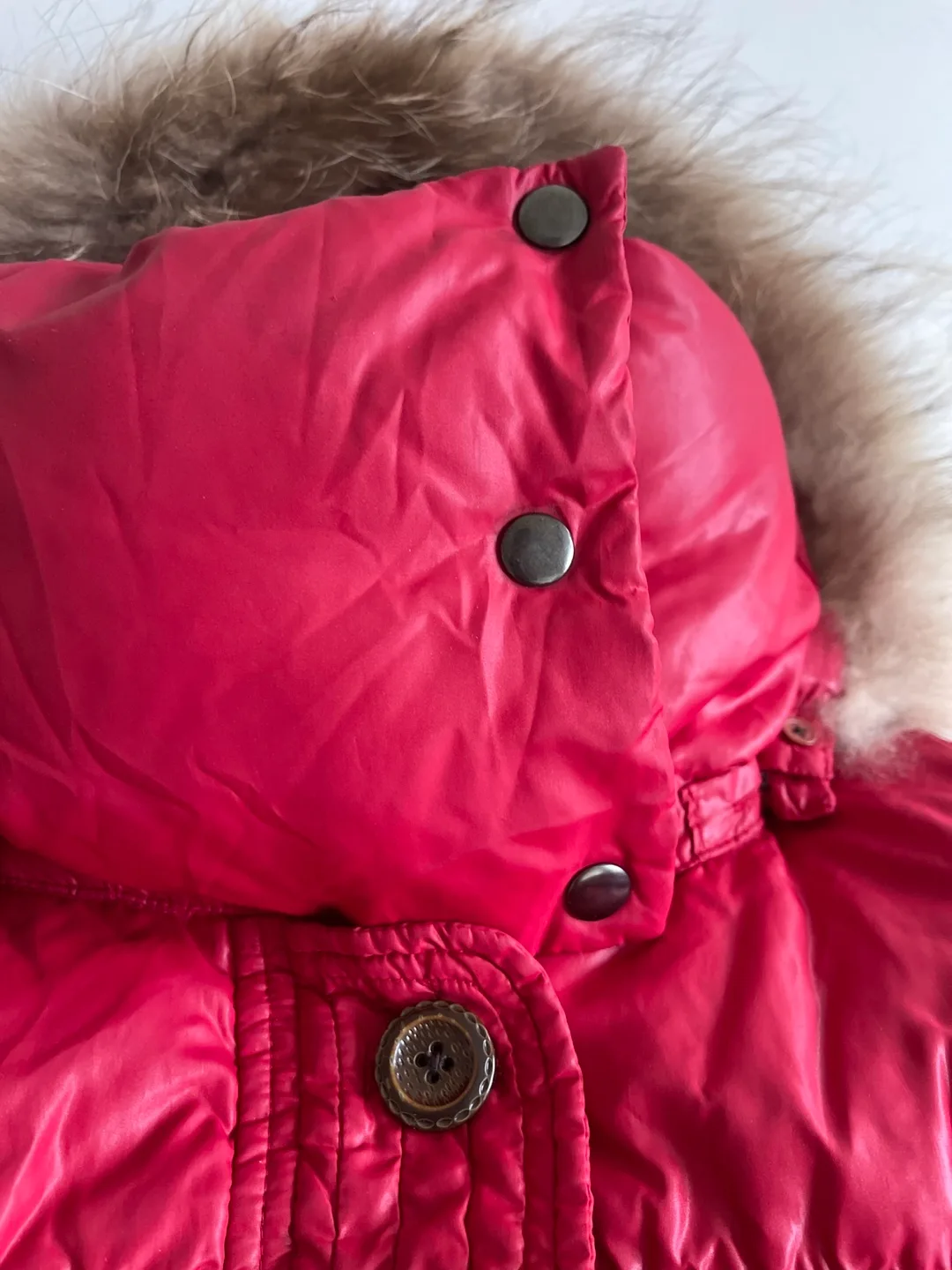 Japan brand Red Down Puffer Jacket with Fur Hood ❤️ image indicator(3)
