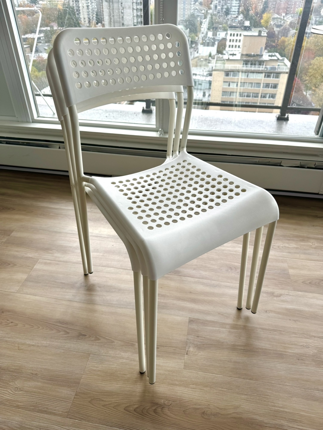 3x IKEA White Stackable Chairs