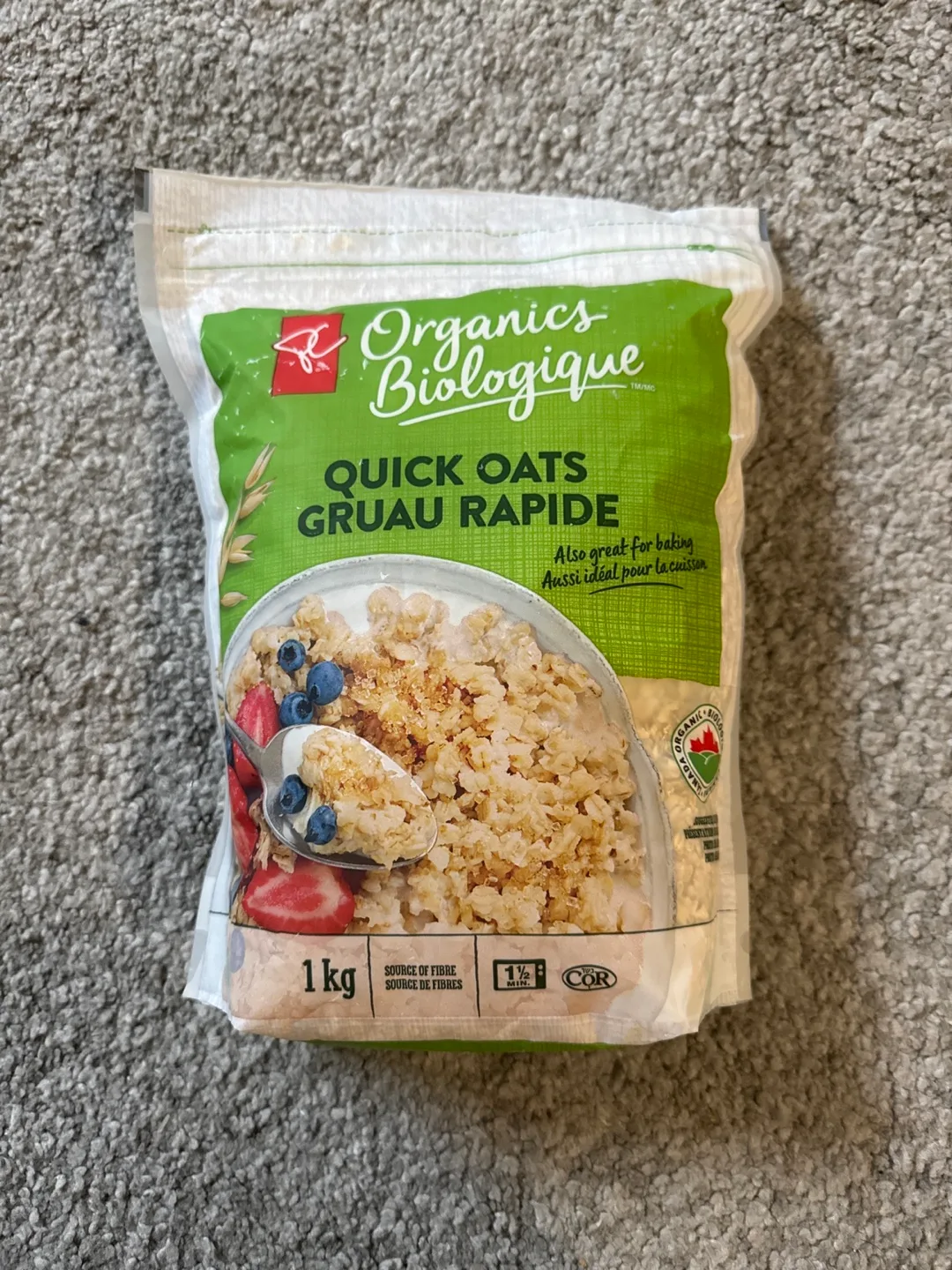1 kg Bag of PC Organics Biologique Quick Oats thumbnail