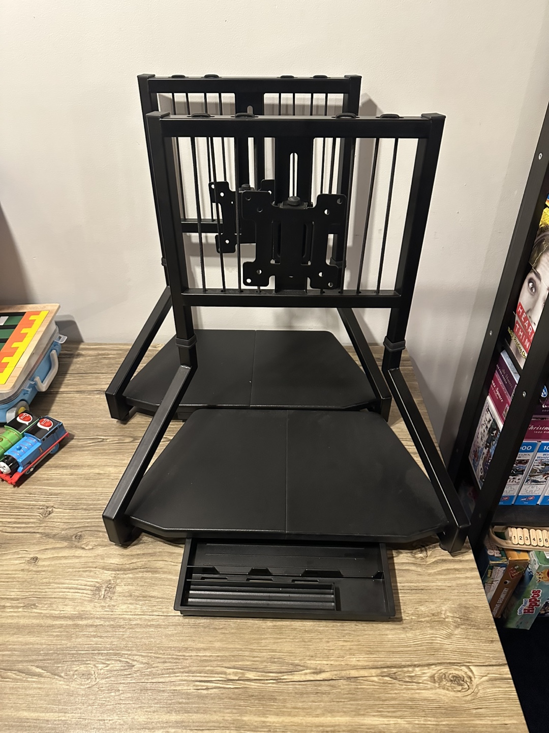 Black monitor Stand with Storage Shelves x 2