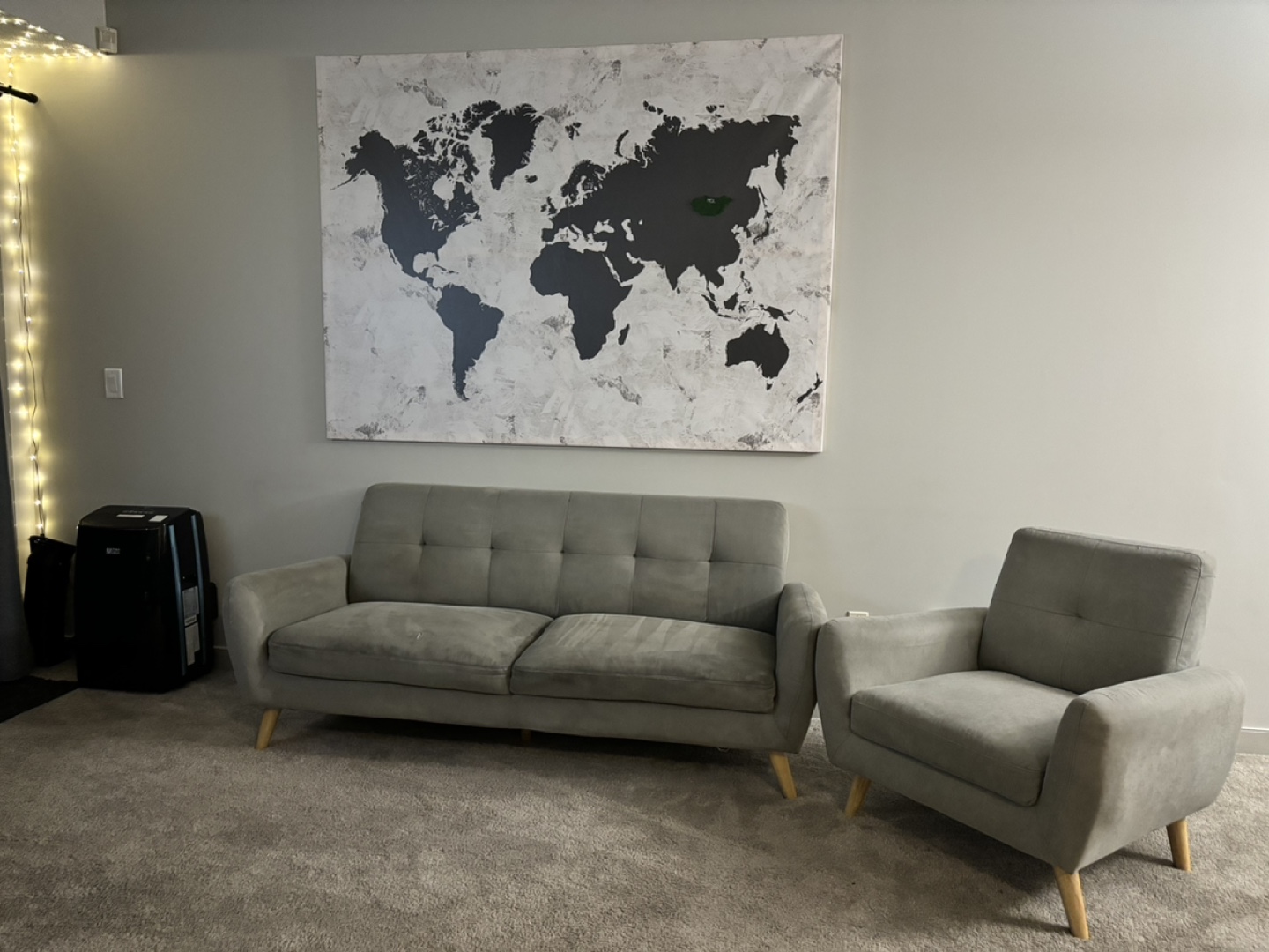 Grey Loveseat Sofa and Armchair
