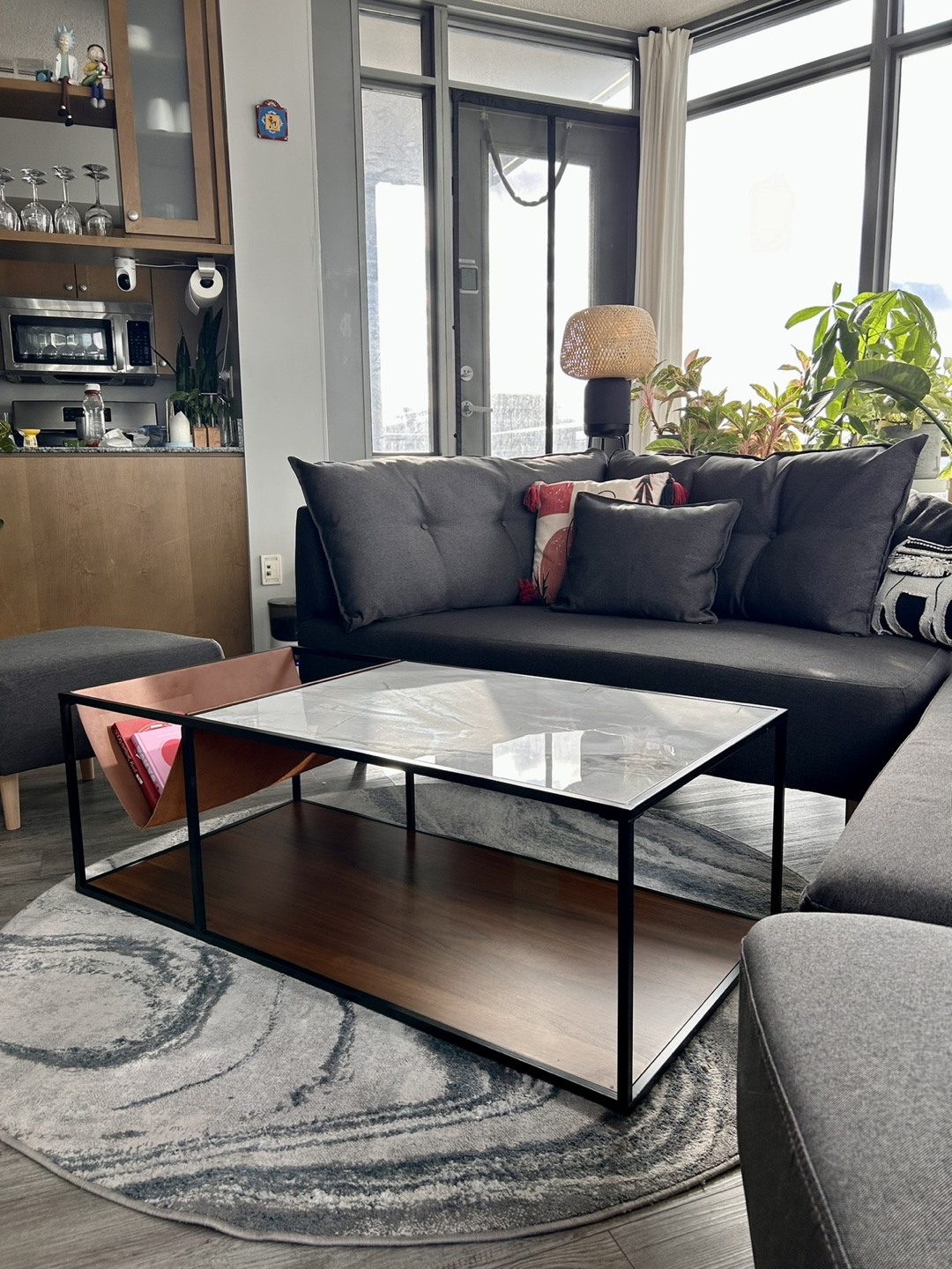Modern Marble Coffee Table with Leather Magazine Holder - photo 2