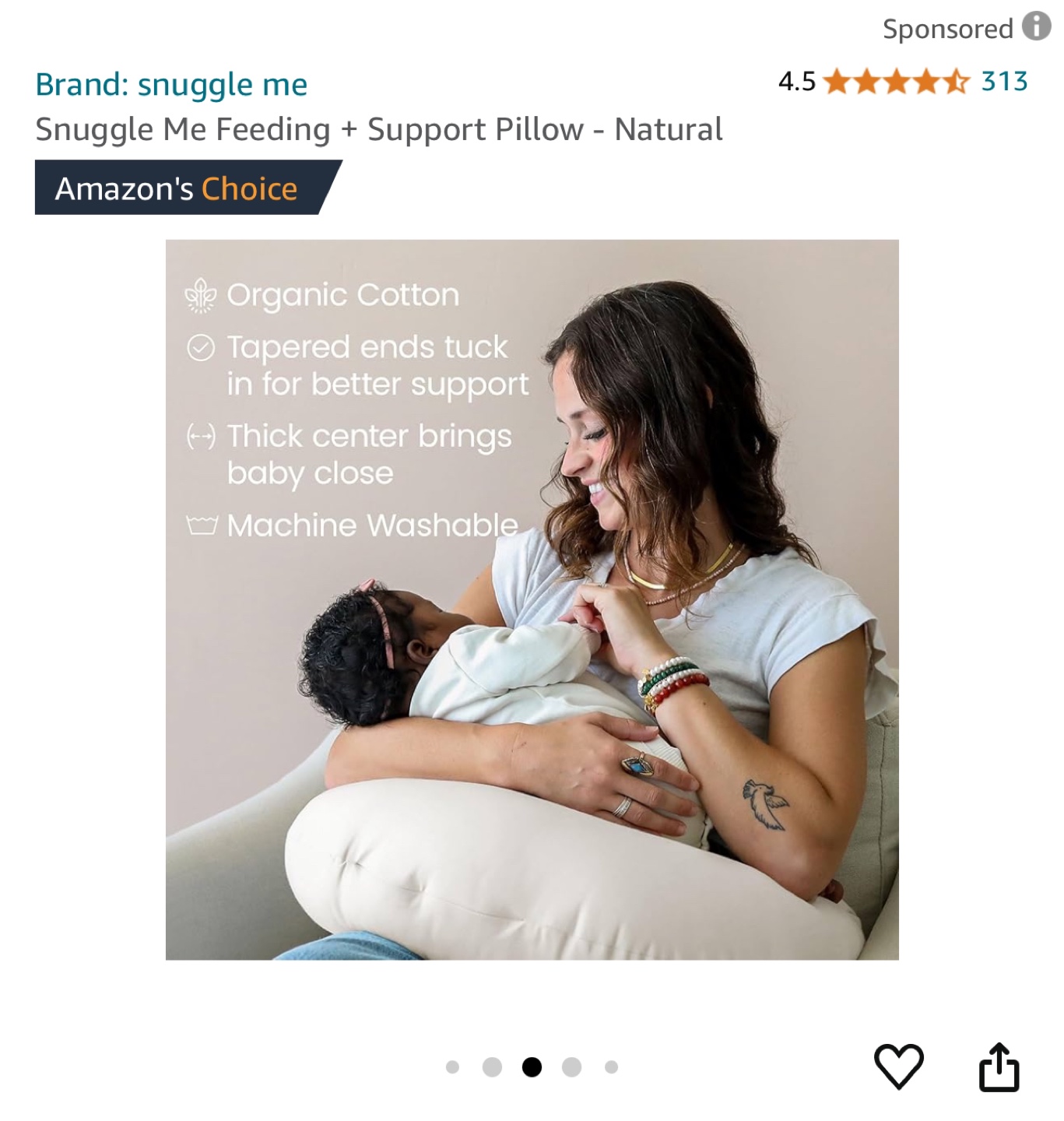 Snuggle Me Organic Cotton Feeding Pillow - Natural