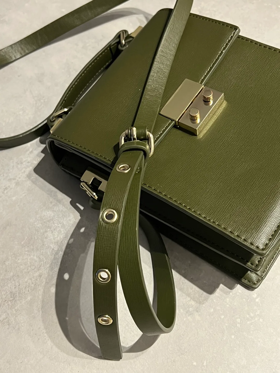 Zara Olive Green Leather Crossbody Bag thumbnail