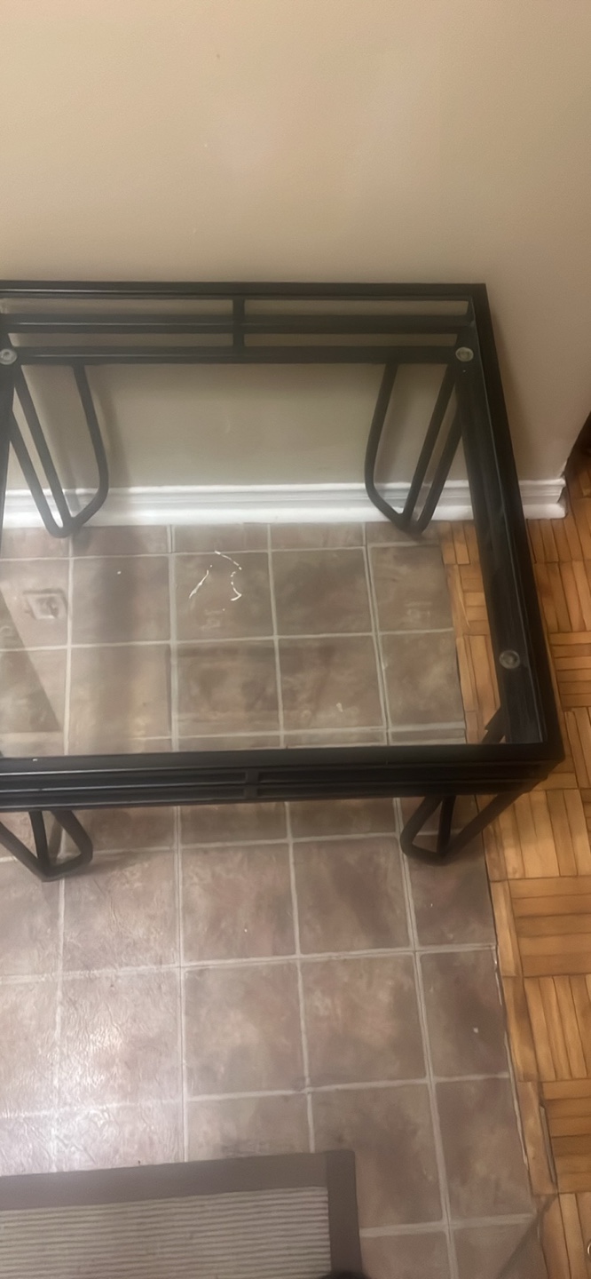 Glass and Black Metal Coffee Table