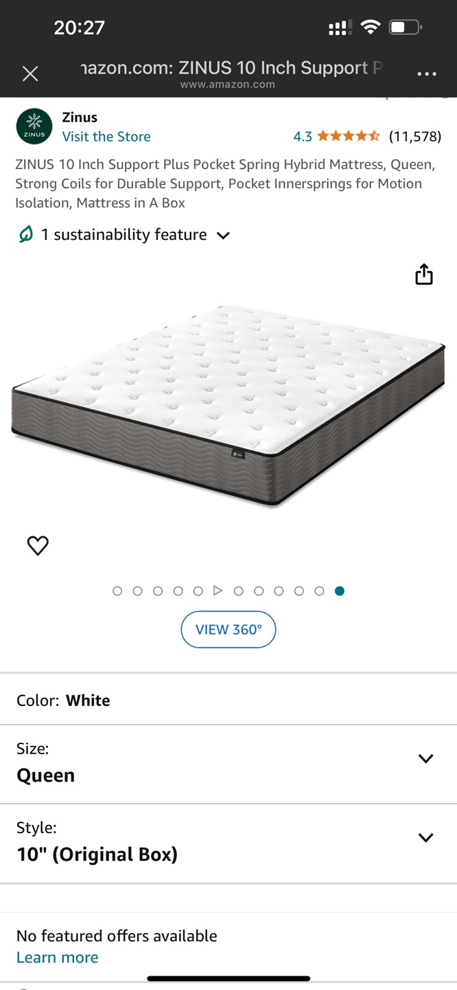 Zinus Mattress, Queen, Pick up by 12/15