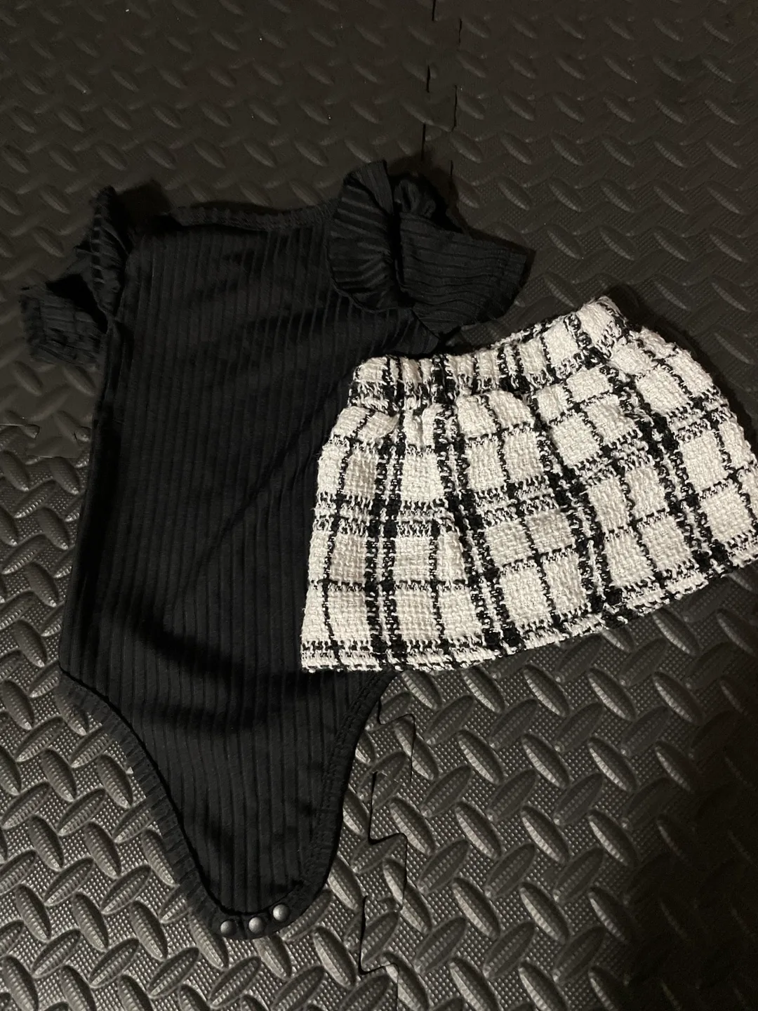 Baby Girl Outfit - Black Bodysuit and Plaid Skirt image indicator(2)