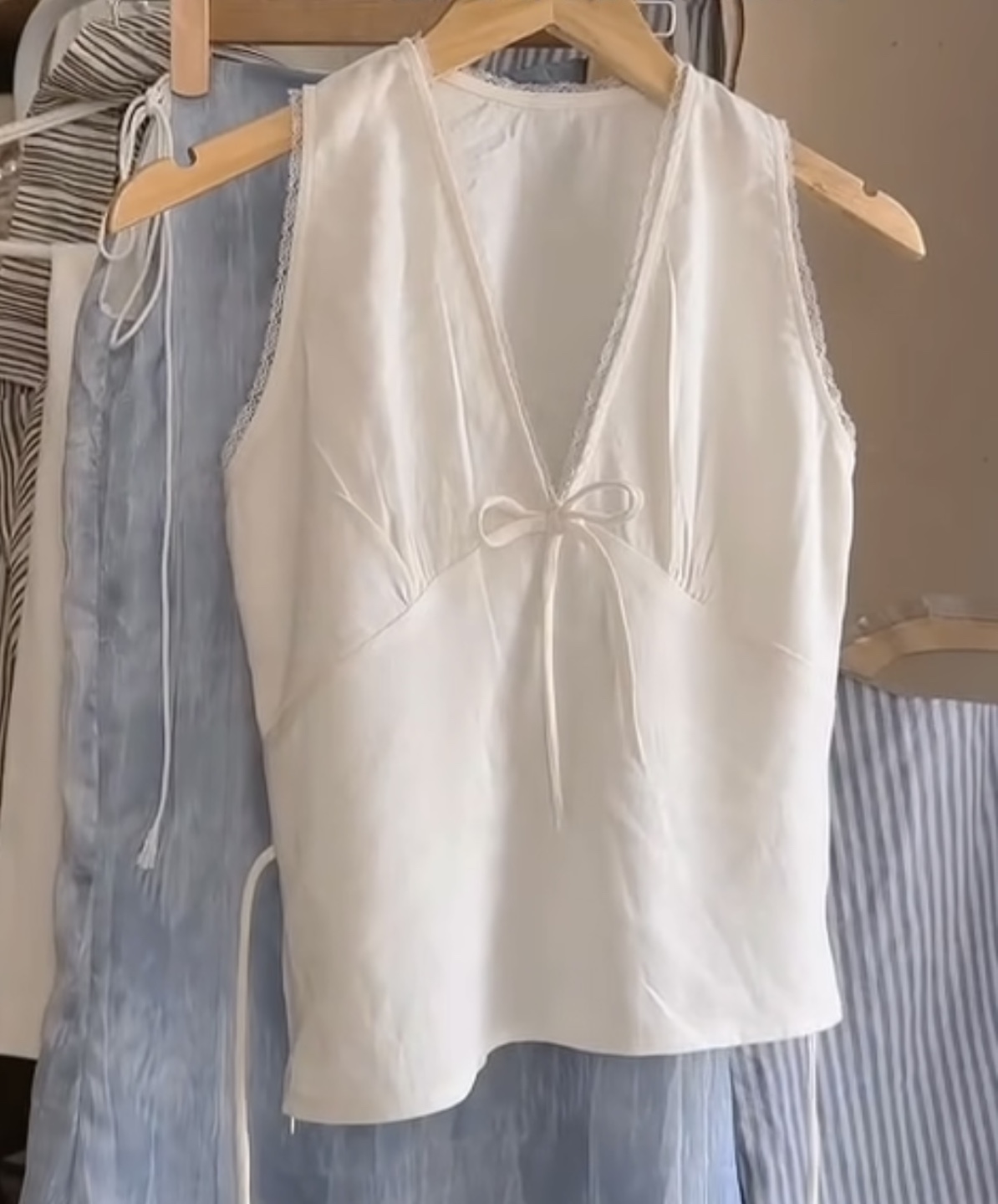 White V-neck Linen Top with Lace Detail