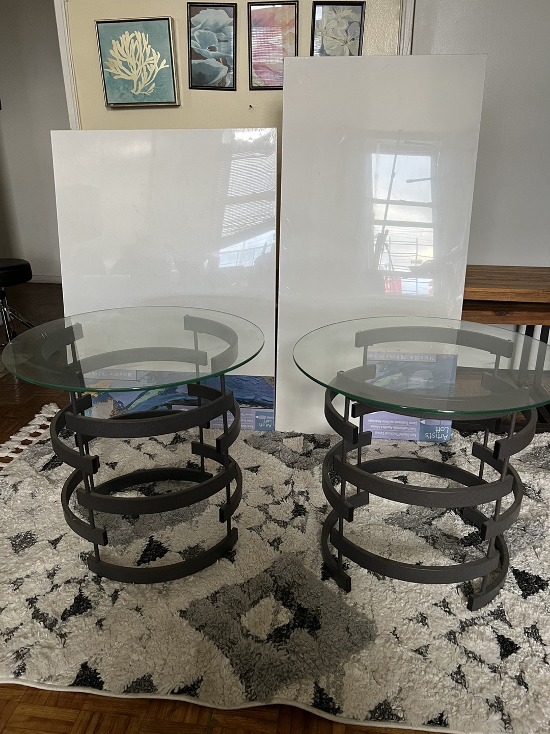 Set of 2 Glass and Metal End Tables