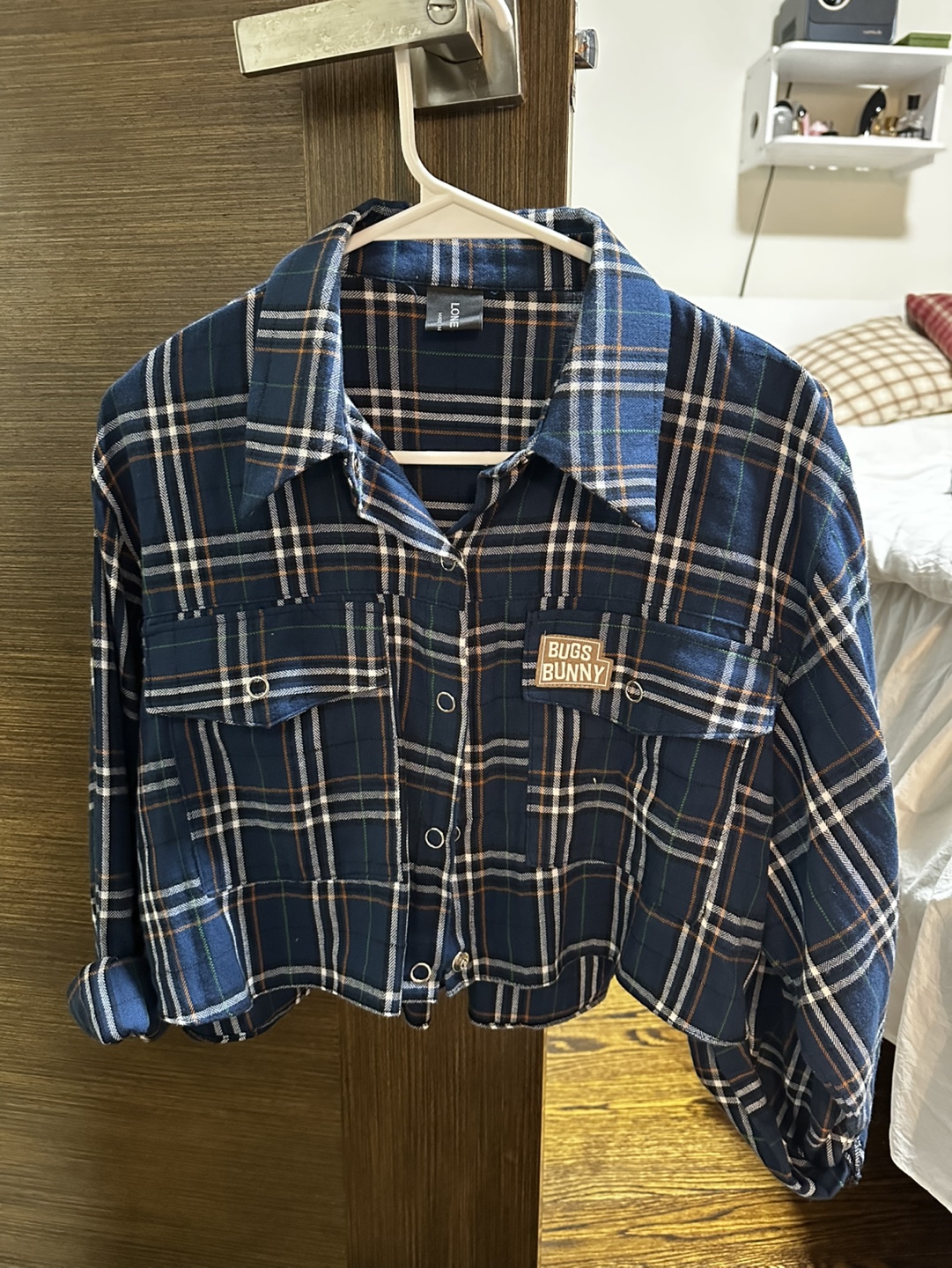 Blue Plaid Cropped Button Up Shirt